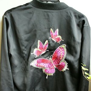 Black butterfly bomber jacket